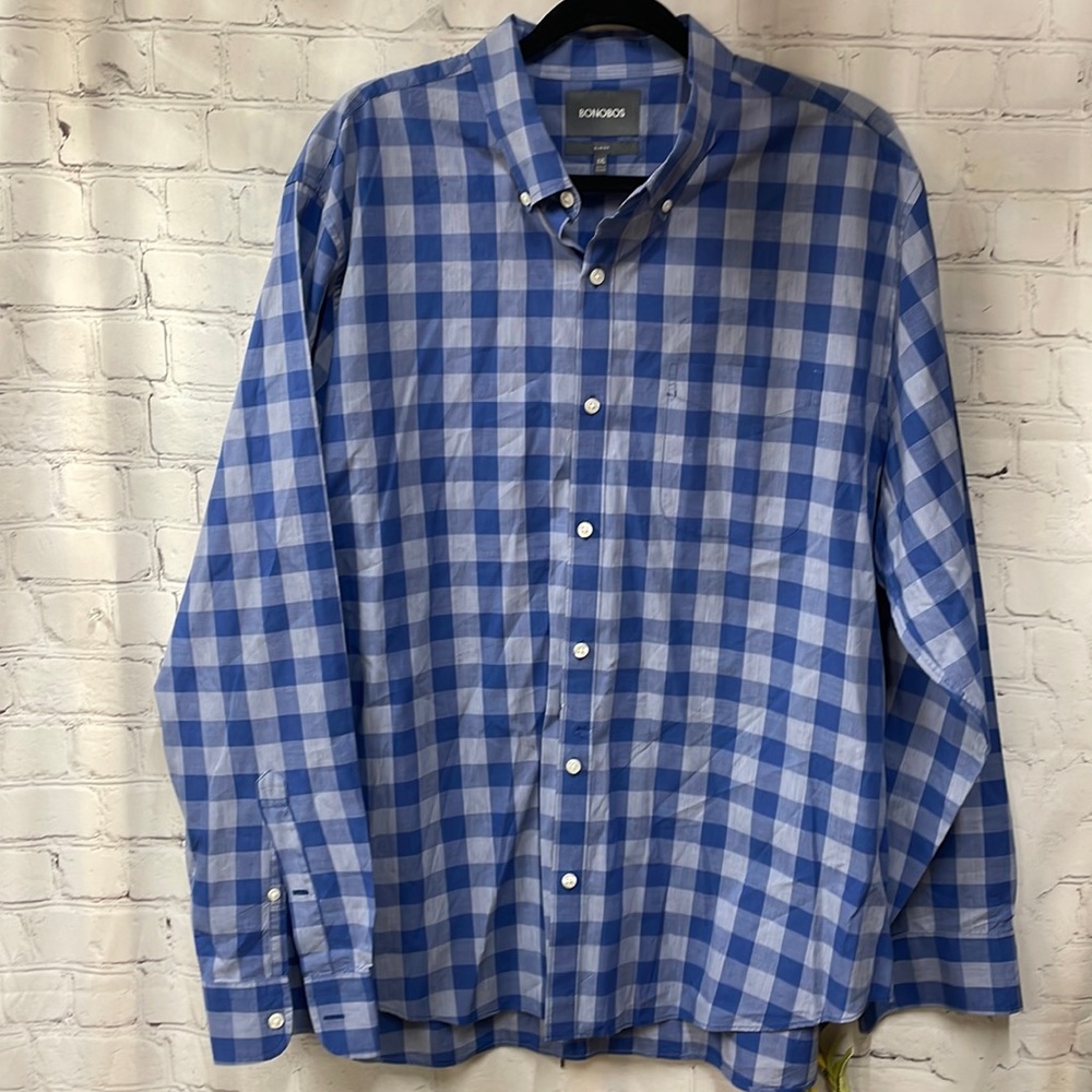 Bonobos checkered blue XXL slim fit button up shirt